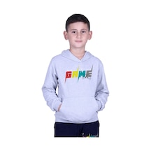 Fyk Kids Kapüşonlu Kanguru Cepli Game Baskılı Erkek Çocuk Eşofman Takımı Gri - Lacivert