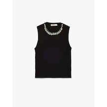 Koton Bisiklet Yaka Kolsuz Taşlı Triko Bluz Siyah 6wak30036ht Siyah