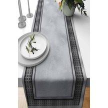Gri Çerçeveli Desen Premium Masa Örtüsü Runner Rnr397n11