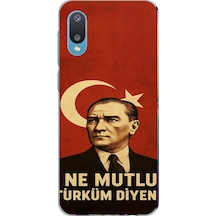 Samsung Galaxy A02 Uyumlu Ne Mutlu Türkiye Bayrak Atatürk Baskılı Silikon Kılıf Renkli