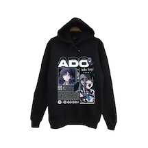 Ado Japon - K-pop - Rock - Müzik Baskılı Unisex %100 Pamuk Kapüşonlu Siyah Sweatshirt Siyah