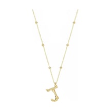 Altın Kaplamalı Bambu Desenli J Harfi Gümüş Kolye Gold - Rose Gold - Gümüş