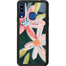 Samsung Uyumlu A20s Suluboya Çiçek Tasarımlı Glossy Telefon Kılıfı Siyah
