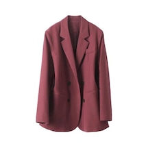Kadın Takım Elbise Ceket Yaka Uzun Kollu Çift Sıralı Cepli Takım Elbise Ceket Düz Şarap Kırmızısı Bordo