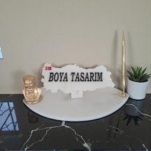 Doğal Beyaz Mermer Masa Ofis İsimlik Kalem Ve Atatürk'lü