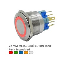 22Mm Metal Ledli Yaylı Buton Kırmızı