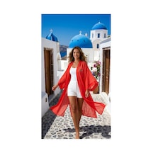 Lila Mare İnce Pamuk Vual Kumaşlı Handmade Beachwear Yazlık Kimono Renkli Renkli