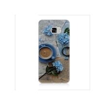 Samsung Galaxy C5 Uyumlu Mavi Çiçekler Ve Mektuplar Desenli Silikon Kılıf