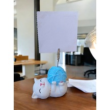 Mavi Yumak Tutan Oturan Kawaii Kedi Temalı Not Tutacağı Fotoğraf Tutacak Tutucu Ofis Seti Hediyelik Mavi