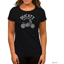 Ducati Retro Design Siyah Kadın Tişört