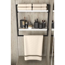 Aju Havluluk 2 Katlı Duvara Monte Raf Aksesuarlık Şal Askılığı Banyo Mutfak Düzenleyici Çok Amaçlı Raf Beyaz