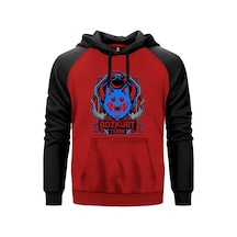 Mavi Ay Yıldız Amblemli Bozkurt Türk Baskılı Kırmızı Renk Reglan Kol Sweatshirt Kapşonlu