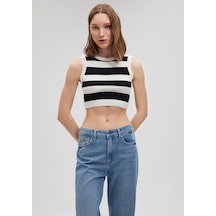 Mavi - Çizgili Crop Triko Top 1710098-85407 Siyah