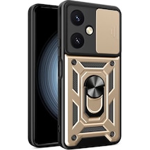 Newface Vivo Y27 Kılıf Pars Lens Yüzüklü Silikon - Gold