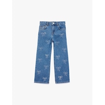 Koton Pamuklu Fiyonk Baskılı Taş Detaylı Denim Pantolon Koyu İndigo 6skg40019ad Koyu Indigo