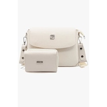 Just Polo Kadın Ayarlanabilir Askılı Şık El & Omuz Çantası Ve Cüzdanı Kombin Shopper Krem