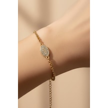 Altın Renk Mekik Beyaz Taşlı Model Doc Zincir Çelik Bileklik - 3676 Çok Renkli