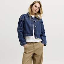 Jack & Jones Kadin Gömlek Yaka Denim Ceket - Norma - 12300675 Blue Denim