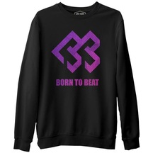 Born To Beat - Logo Grain Siyah Erkek Kalın Sweatshirt 001