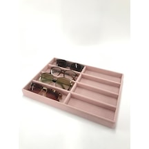 Süet kumaş  8 bölmeli gözlük standı-kutusu Pembe