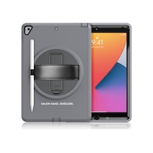İpad 10.2 7.nesil Kılıf Hand Strap Tablet Kılıfı - Gri Diğer