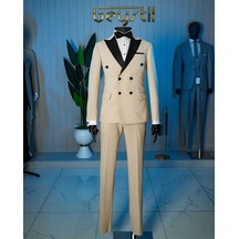 Bys Beystil Sivri Yaka Krem Damatlık & Smokin Kruvaze Takım - Slim Fit