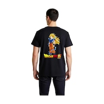 Paybuy Erkek Anime Karakteri Baskılı Pamuklu Tişört Spiky Saçlı Kahraman Siyah