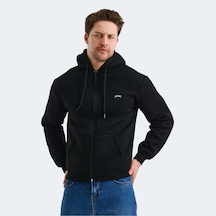 Slazenger CUDI I Erkek Fermuarlı Kapüşonlu Cepli Siyah Sweatshirt