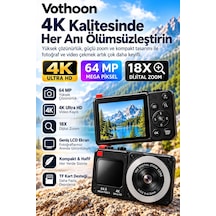4k Dijital Fotoğraf Makinesi 18x Dijital Zoom 64 Mp Ön Ve Arka Ekranlı Kompakt Kamera Siyah 1