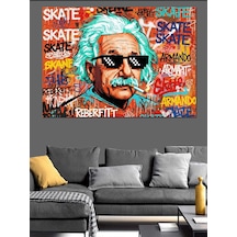 Ahşap Tablo Renkli Grafiti Tarzında Einstein Portresi