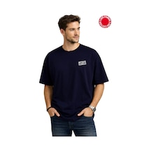Kare Limited Edition Baskılı Lacivert Oversize Tişört - %100 Pamuk Lacivert