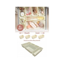 6'lı Set Ayarlanabilir Çekmece Içi Düzenleyici Kutu Uzayıp Kısalabilen Organizer Seti 3a1b1c1d Krem
