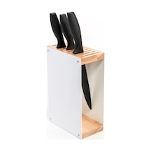 Doğal Ahşap Metal Bıçak Standı, Mutfak Bıçak Rafı, Bıçak Standı Bıçak Dahil Değildir Beyaz