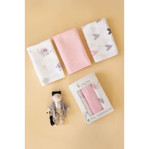 Çok Amaçlı Müslin Örtü & Battaniye 3'lü Set Pamuk Oeko-teks Sertifikalı 80x80 CM Beyaz - Pembe