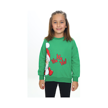 Toontoy Kız Çocuk Regular Fit Bisiklet Yaka Düşük Omuz Baskılı Sweatshirt - 2 İplik Çimen Yeşili