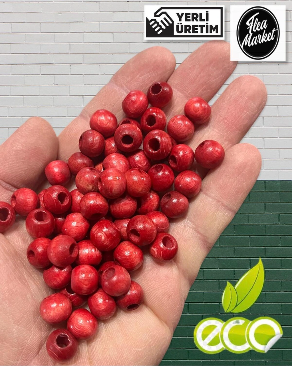10 Mm Kırmızı Renk Ahşap Boncuk - 50 Gram Ort 110 - 150 Adet