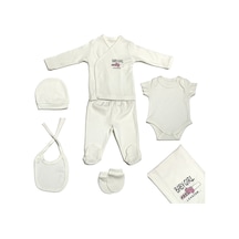Babysena Organik Pamuk Yenidoğan Kız Bebek 7 Parça Hastane Çıkış Seti Beyaz