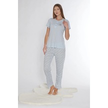 Kısa Kol Pijama Takımı Viskon Alperi 780-58 Mavi Kısa Kol Pijama Takımı Viskon Alperi 780-58 Mavi