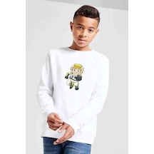 Tshirthane Astronot Çocuk Baskılı Unisex Çocuk Beyaz Sweatshirt