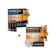 Duracell Optımum Aa Alkalin Kalem Pil 4'lü Paket & Cr 2032 Lityum Düğme Pil 2'li Paket