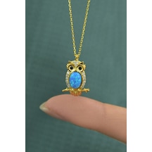 Papatya Silver 925 Ayar Gümüş Gold Kaplama Opal Baykuş Kolye