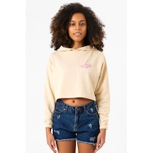 Blackpink Lisa Signature Bej Kadın Crop Kapşonlu 001