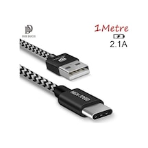 Dux Ducıs Usb Type C Kopmaz Yırtılmaz Usb Kablo Hızlı Şarj 1 Met (309312946)-Siyah,Gri
