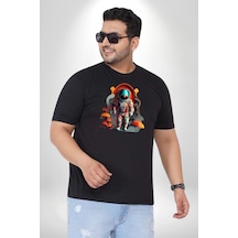 Angemiel Astronot Yapay Zeka Yürüyüş Siyah Büyük Beden Erkek Kadın Unisex Basic Ön Baskılı Tişört Siyah