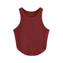 Liona Kadın Oval Etekli Melanj Bordo Renk Bisiklet Yaka Crop Top Bluz 001 Bordo XS