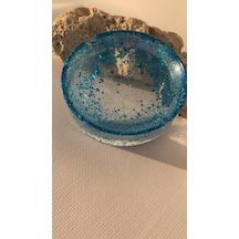 Şeffaf Renkli Mavi Glitter Ve Sim Süslemeli Yuvarlak Şekil Dekoratif Kül Tablası Küllük El Yapımı Epoksi Hediyelik