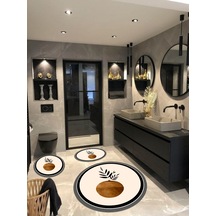 Pretoria - Kaymaz Taban Yuvarlak Banyo Halısı, Klozet Takımı 100x Renkli