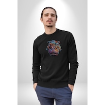 Su Aygırı Hipopotamo Renkli Unisex Siyah Baskılı Sweatshirt Siyah