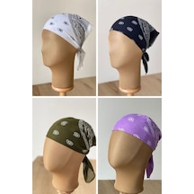Pamuklu Klasik Desen Unisex 4lü Bandana Seti Renkli Bandana Etnik Desenli A Kalite Bandana Koyu Mor