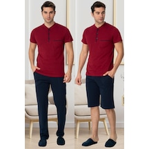 Mecit Pijama Mecit 2769 Bordo Büyük Beden Şortlu Erkek Pijama Takımı Bordo